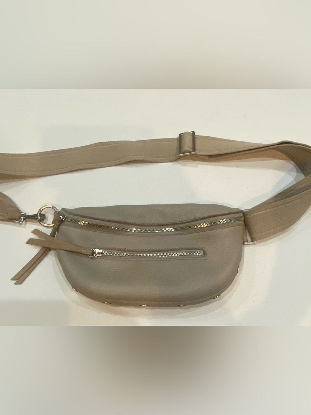 Hammitt Charles Paved Grey Pebbled Leather Crossbody Belt Bag  Medium